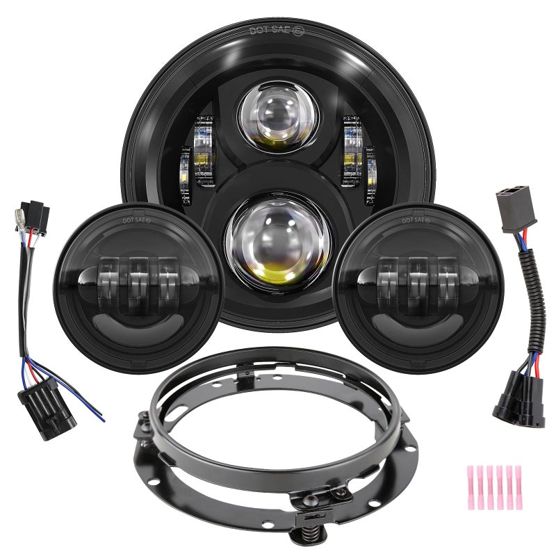 BICYACO 7 Inch LED Motorcycle Headlight with 4.5 Inch Fog Lights Passing Lamps DOT SAE Approved, Compatible with Harley Davidson Classic Electra Street Glide Fat Boy Road King Heritage Softail Black - Image 1